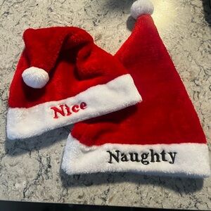 Festive Red and White Naughty and Nice  Santa Hats